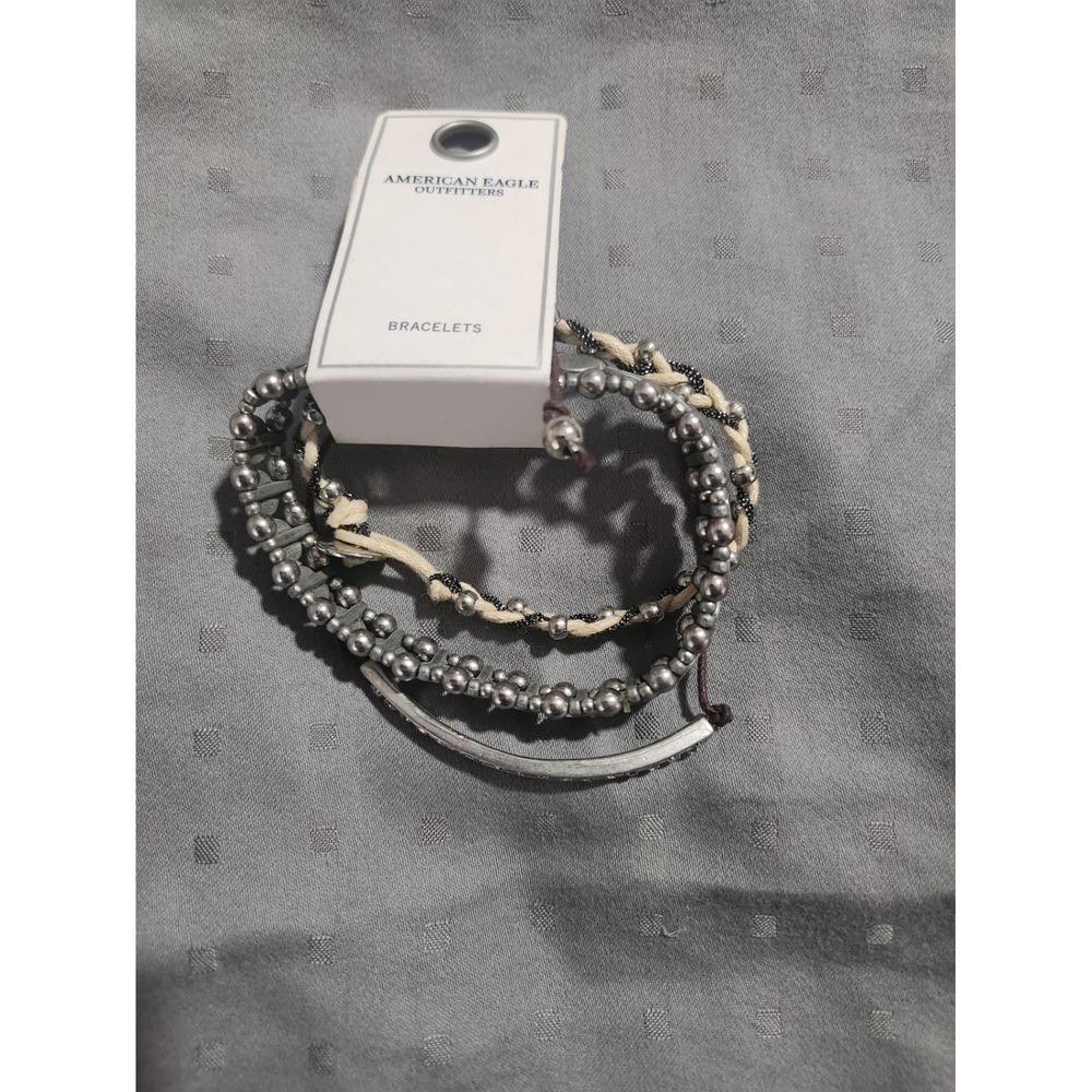 American Eagle Outfitters Beaded Bracelet Set Silver Tone Boho Multi Strand NWT